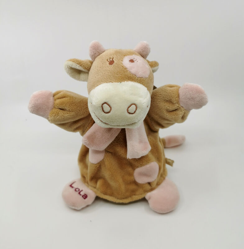  - lola vache - marionnette beige rose 25 cm 